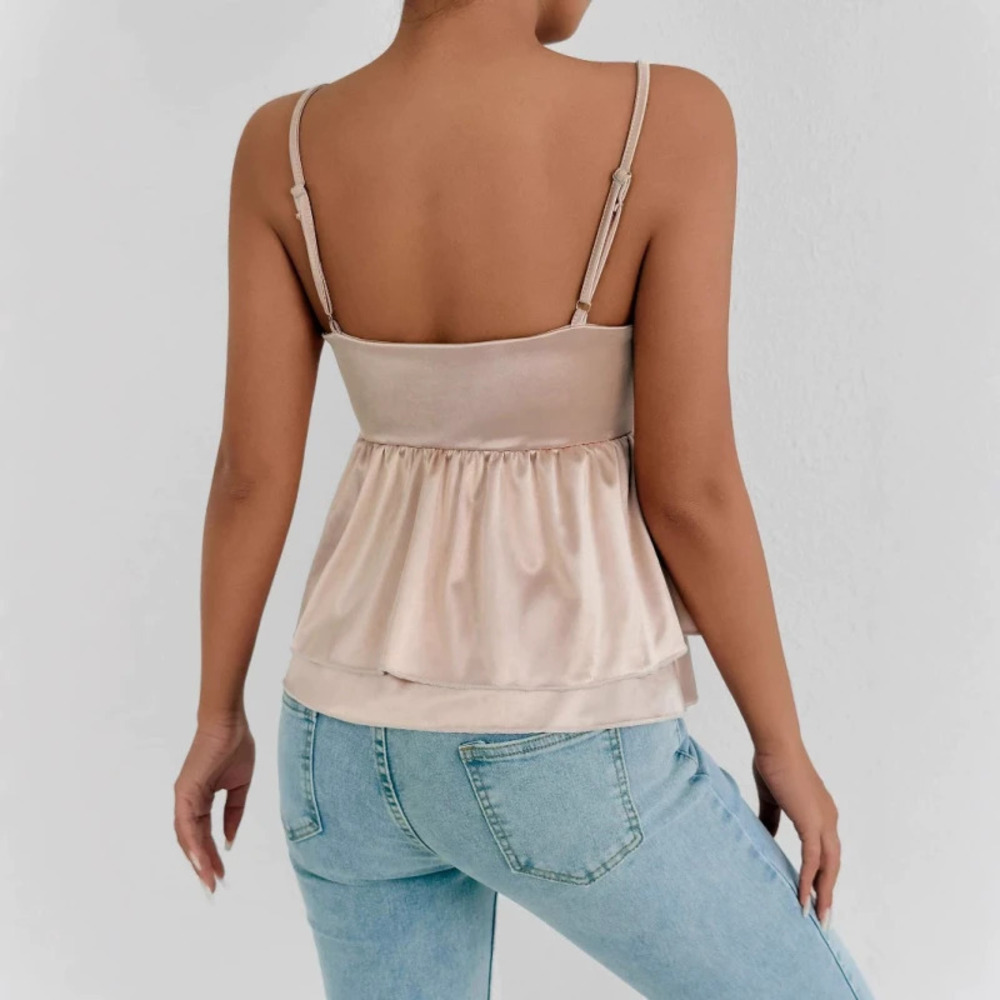 Summer Sexy Backless Strappy Camisole Ruffle Lace Top